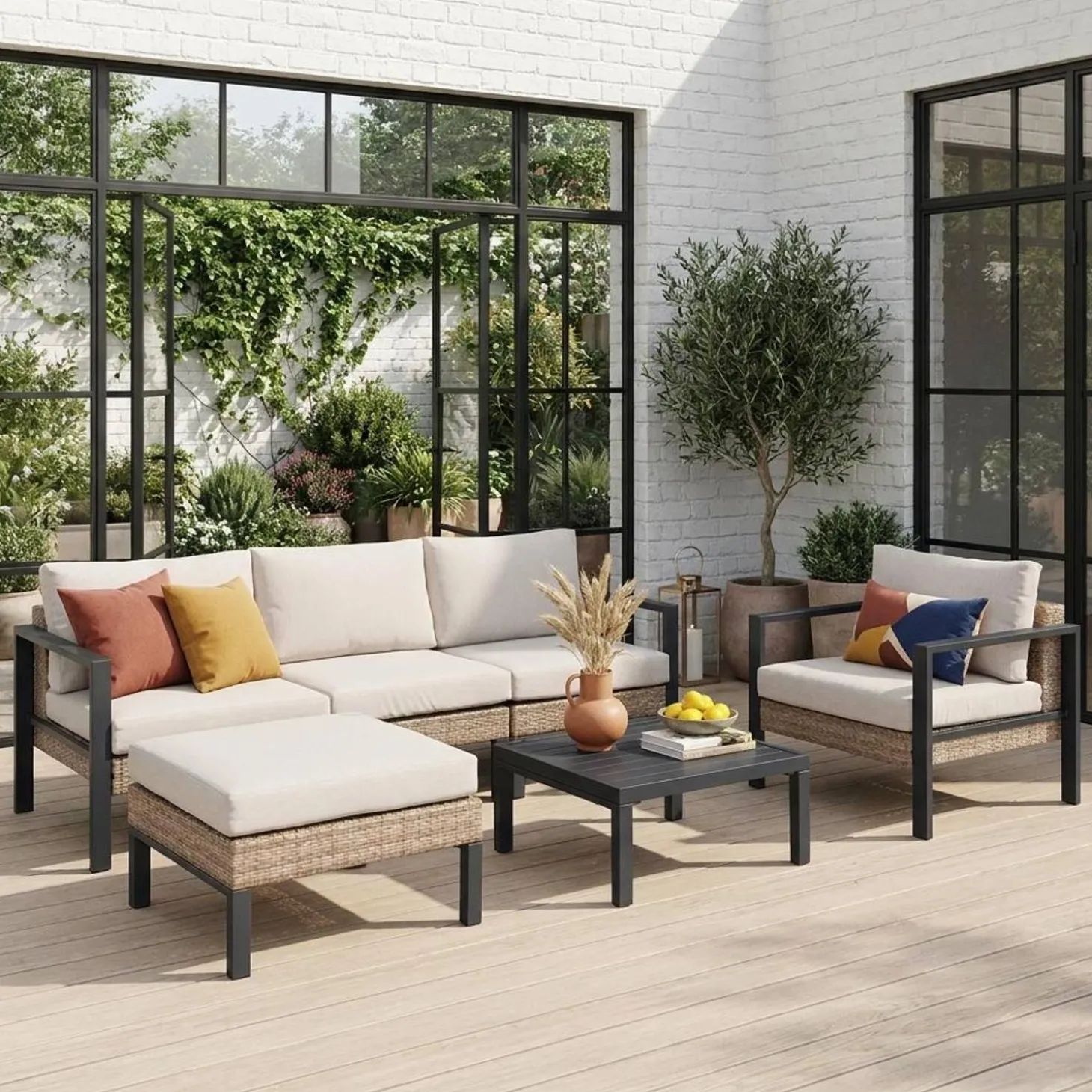 Conjunto de jardín en aluminio y resina, 5 plazas