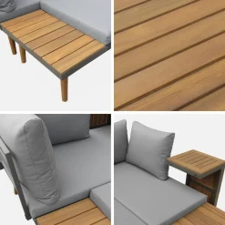 Conjunto de jardín en aluminio y en madera de acacia, 4 plazas