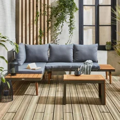Conjunto de jardín en aluminio y en madera de acacia, 4 plazas