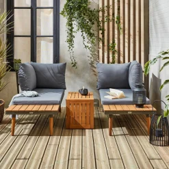 Conjunto de jardín en aluminio y en madera de acacia, 4 plazas