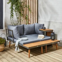 Conjunto de jardín en aluminio y en madera de acacia, 4 plazas