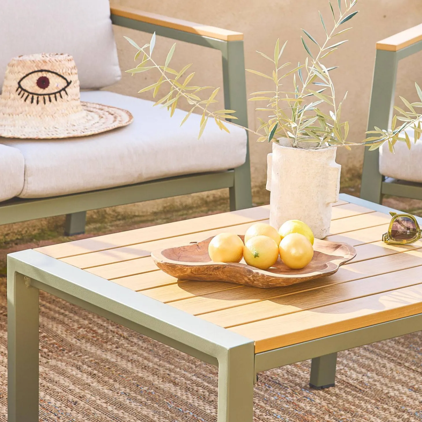 Conjunto de jardín en aluminio y polywood, 4 plazas