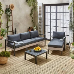 Conjunto de jardín en aluminio y resina, 5 plazas