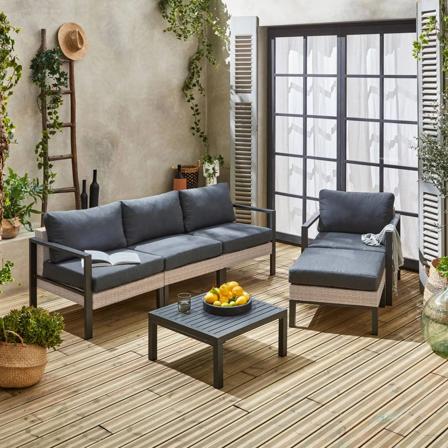 Conjunto de jardín en aluminio y resina, 5 plazas