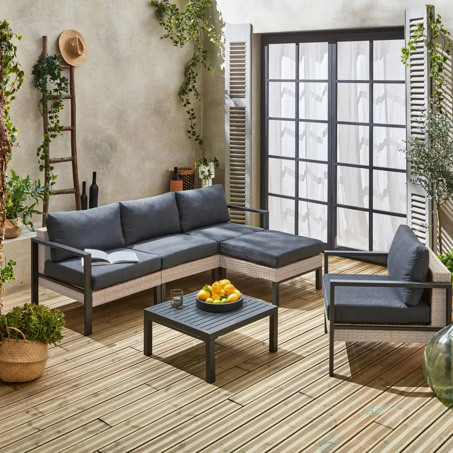 Conjunto de jardín en aluminio y resina, 5 plazas