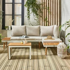 Conjunto de jardín en aluminio y en madera de acacia, 4 plazas