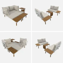 Conjunto de jardín en aluminio y en madera de acacia, 4 plazas