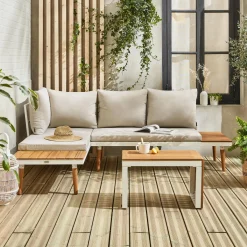 Conjunto de jardín en aluminio y en madera de acacia, 4 plazas