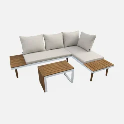 Conjunto de jardín en aluminio y en madera de acacia, 4 plazas