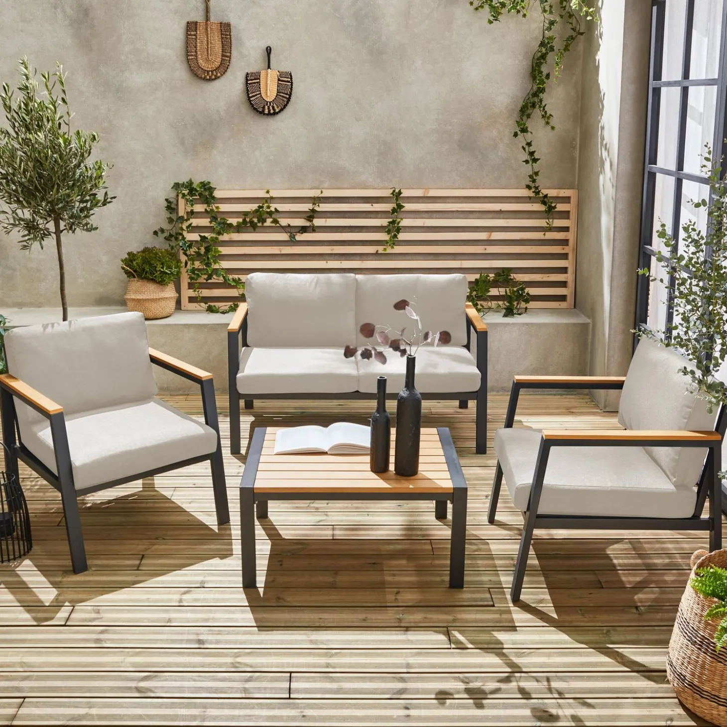 Conjunto de jardín en aluminio y polywood, 4 plazas