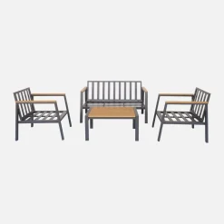 Conjunto de jardín en aluminio y polywood, 4 plazas