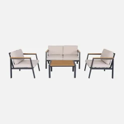Conjunto de jardín en aluminio y polywood, 4 plazas