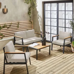 Conjunto de jardín en aluminio y polywood, 4 plazas