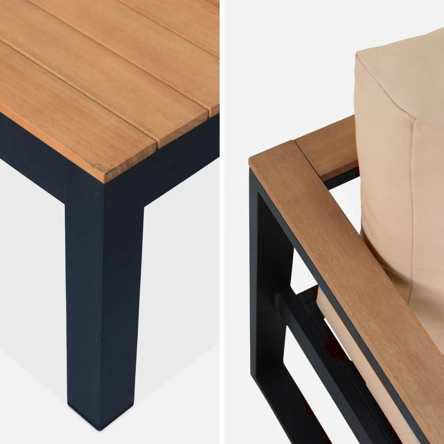 Conjunto de jardín en madera y aluminio, 5 plazas
