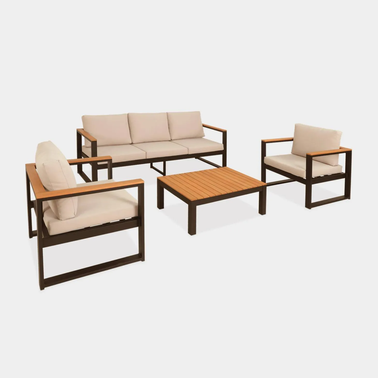Conjunto de jardín en madera y aluminio, 5 plazas