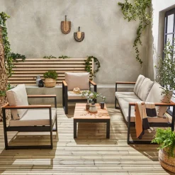 Conjunto de jardín en madera y aluminio, 5 plazas