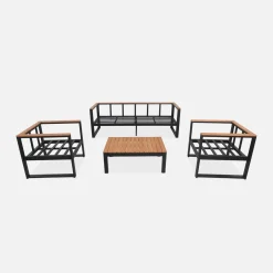 Conjunto de jardín en madera y aluminio, 5 plazas