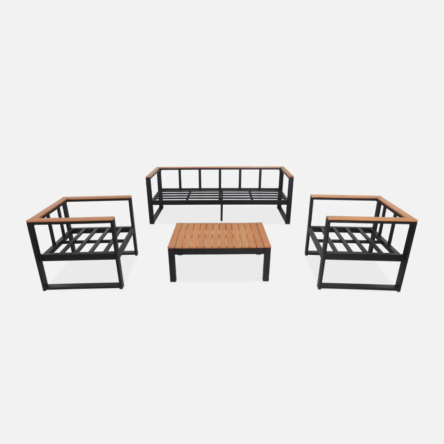 Conjunto de jardín en madera y aluminio, 5 plazas