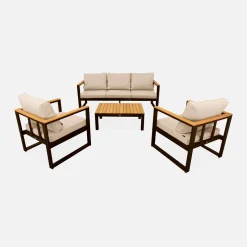 Conjunto de jardín en madera y aluminio, 5 plazas