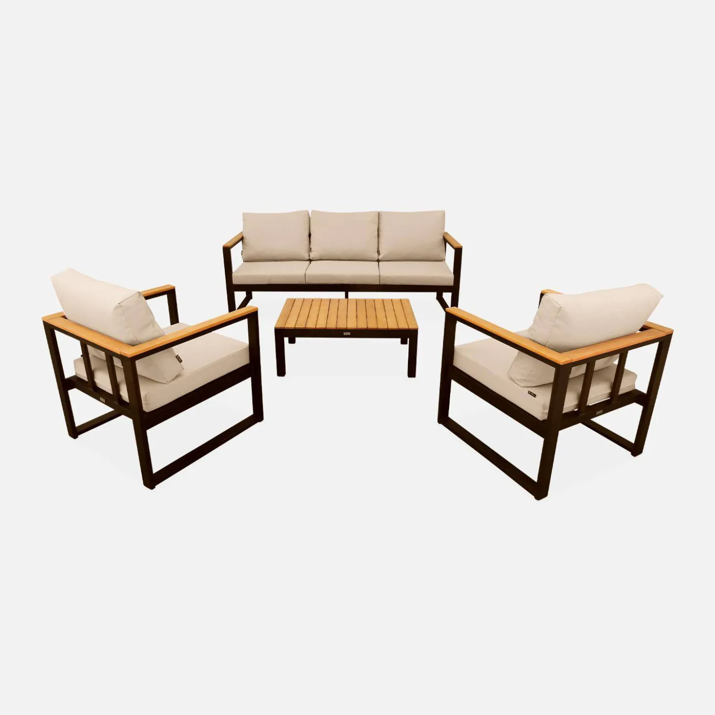 Conjunto de jardín en madera y aluminio, 5 plazas
