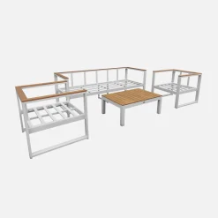 Conjunto de jardín en madera y aluminio, 5 plazas
