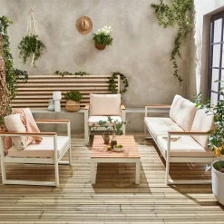 Conjunto de jardín en madera y aluminio, 5 plazas