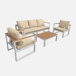 Conjunto de jardín en madera y aluminio, 5 plazas