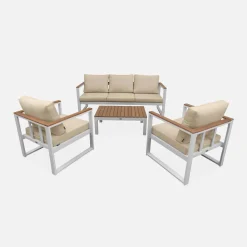 Conjunto de jardín en madera y aluminio, 5 plazas