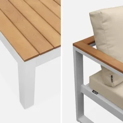 Conjunto de jardín en madera y aluminio, 5 plazas
