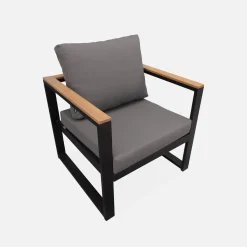 Conjunto de jardín en madera y aluminio, 5 plazas