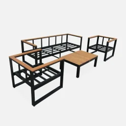 Conjunto de jardín en madera y aluminio, 5 plazas