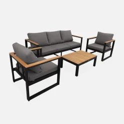 Conjunto de jardín en madera y aluminio, 5 plazas