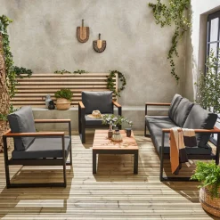 Conjunto de jardín en madera y aluminio, 5 plazas