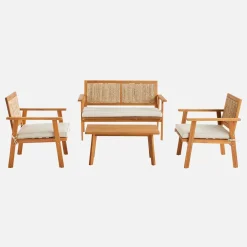 Conjunto de jardín en madera con cañizo vertical, 4 plazas