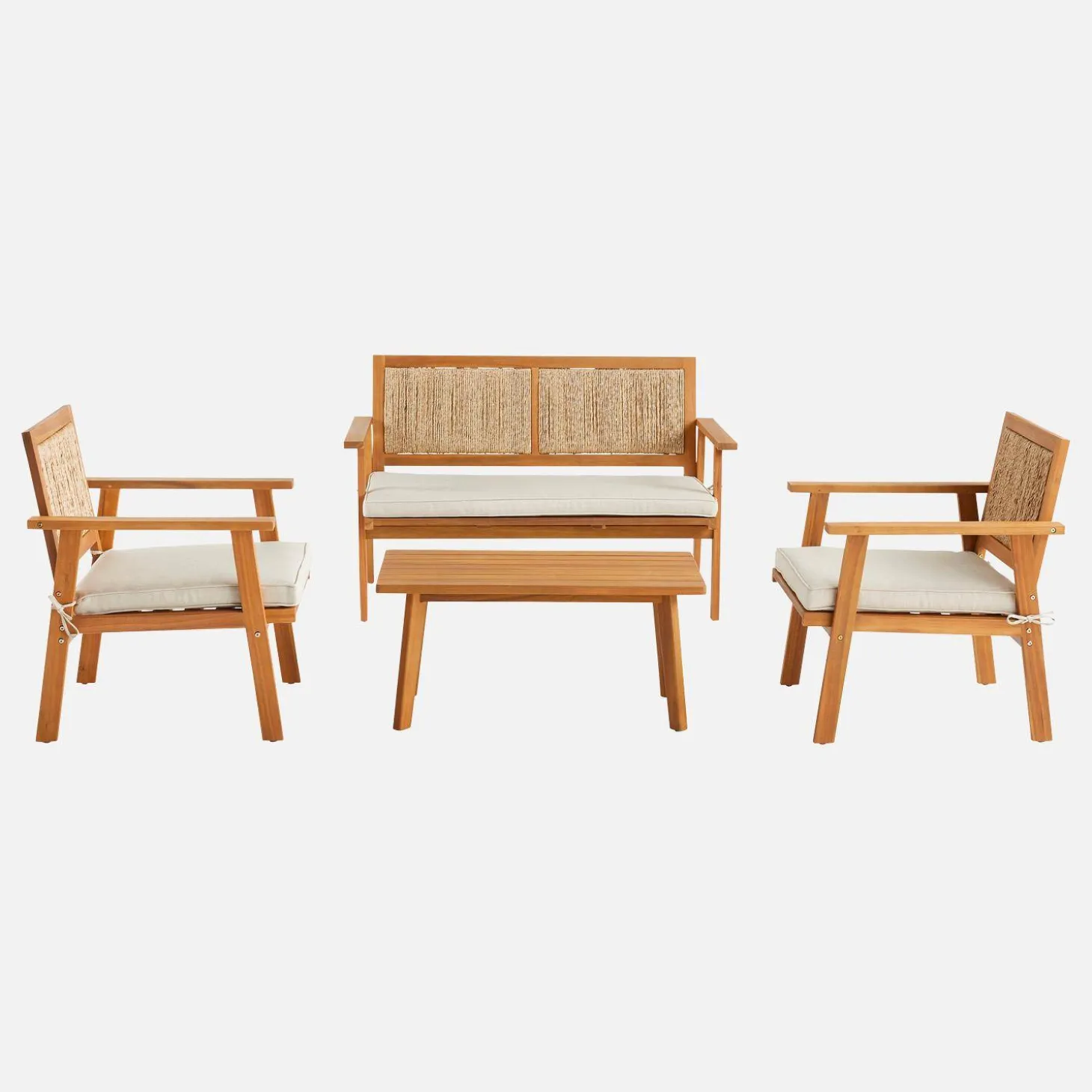Conjunto de jardín en madera con cañizo vertical, 4 plazas
