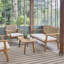 Conjunto de jardín en madera con cañizo vertical, 4 plazas