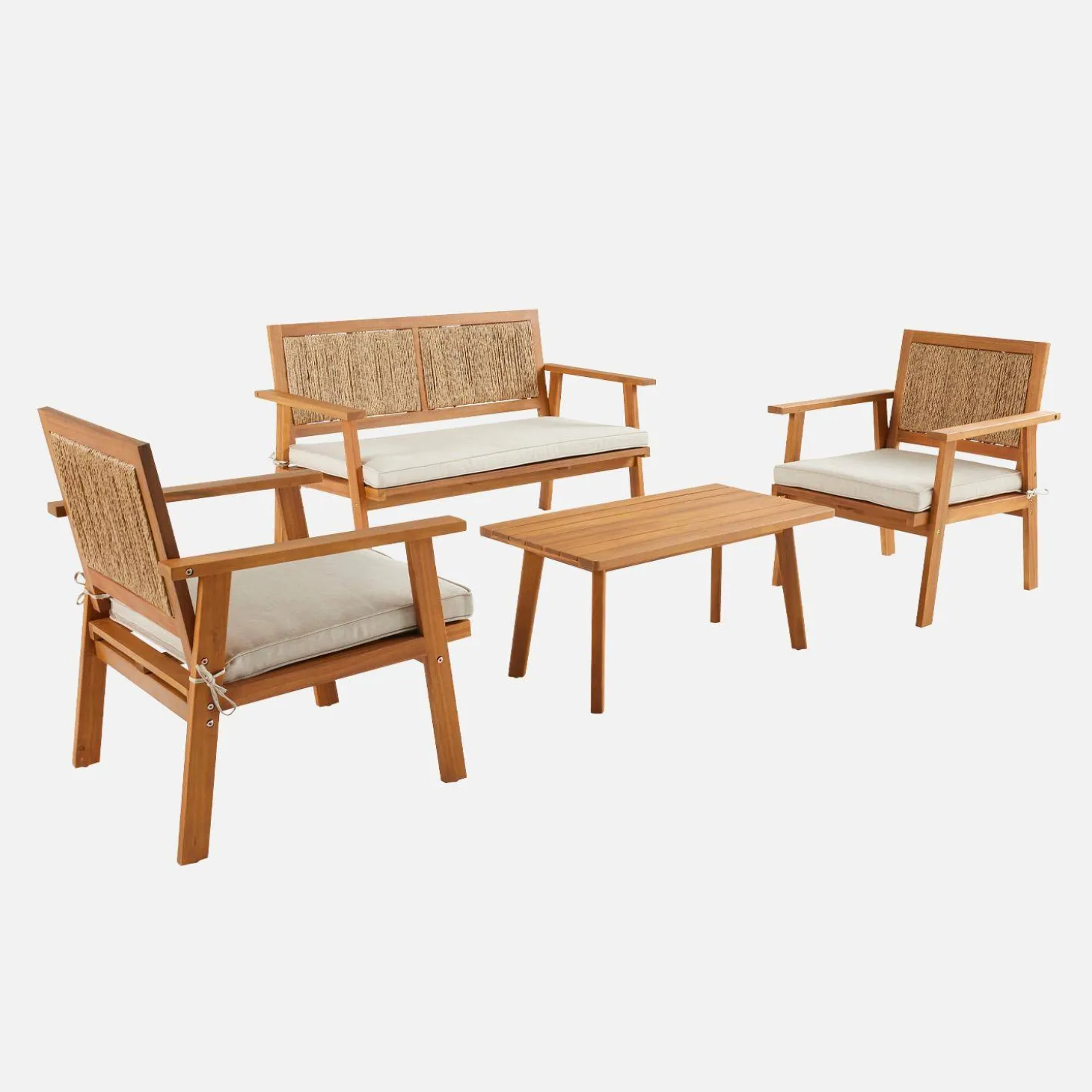 Conjunto de jardín en madera con cañizo vertical, 4 plazas