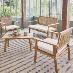 Conjunto de jardín en madera con cañizo vertical, 4 plazas