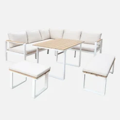 Conjunto de jardín en madera de acacia y aluminio de 8 plazas