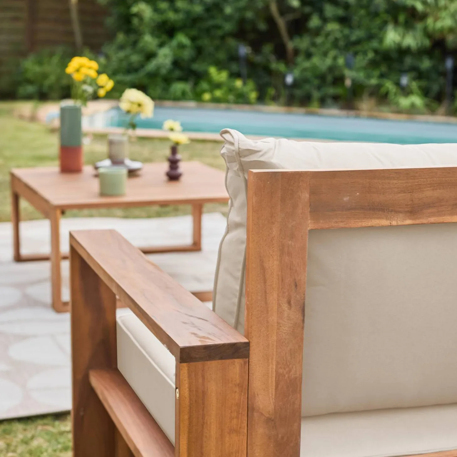 Conjunto de jardín en madera, 5 plazas