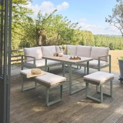 Conjunto de jardín en madera de acacia y aluminio de 8 plazas