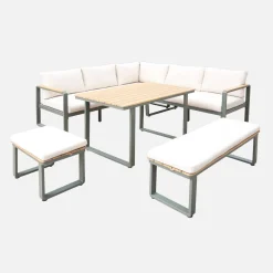 Conjunto de jardín en madera de acacia y aluminio de 8 plazas