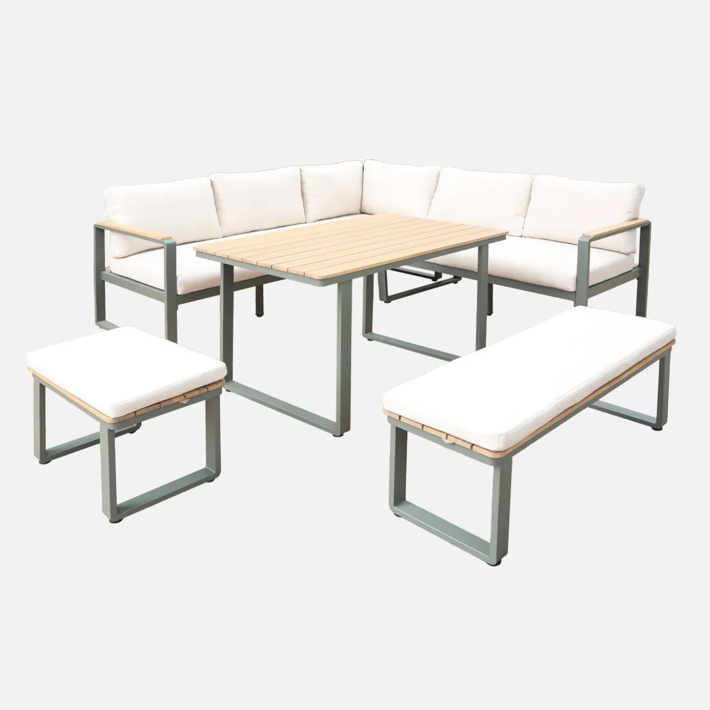 Conjunto de jardín en madera de acacia y aluminio de 8 plazas
