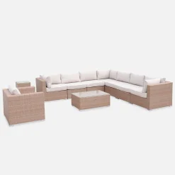 Conjunto de jardín en resina tejida, 8 a 10 plazas