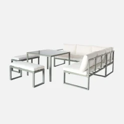 Conjunto de jardín mesa de aluminio, 9 plazas