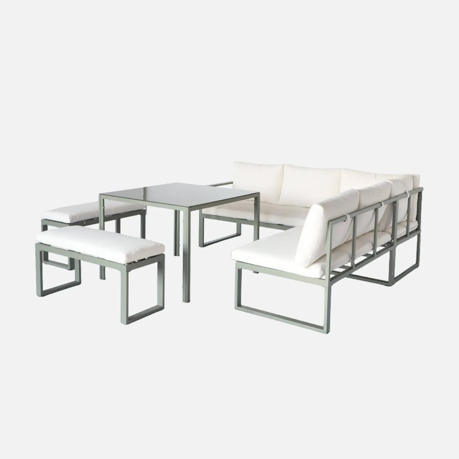 Conjunto de jardín mesa de aluminio, 9 plazas