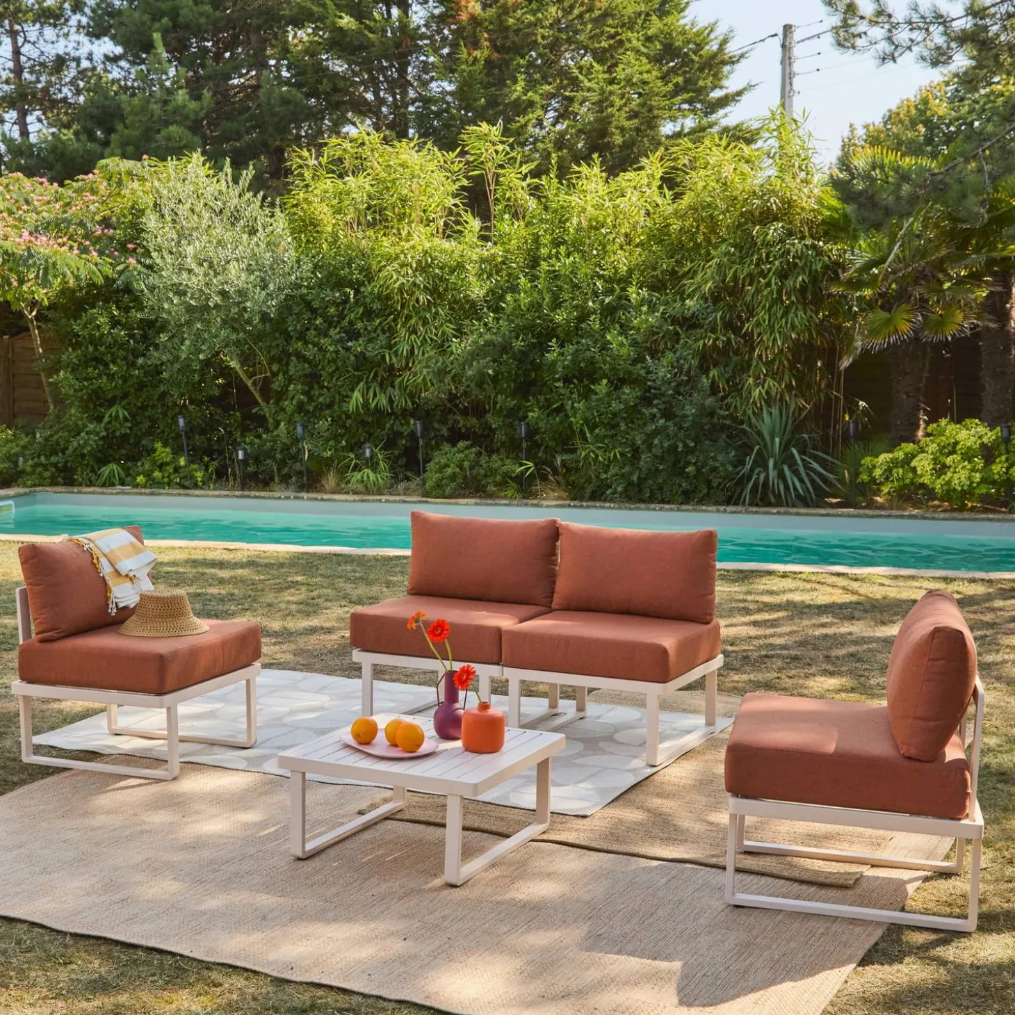 Conjunto de jardín modular de aluminio, 4 plazas
