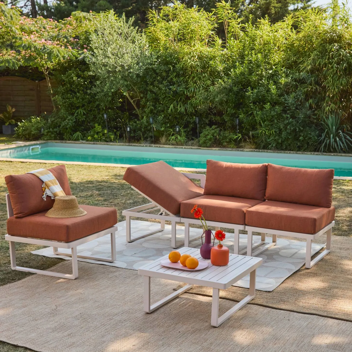 Conjunto de jardín modular de aluminio, 4 plazas
