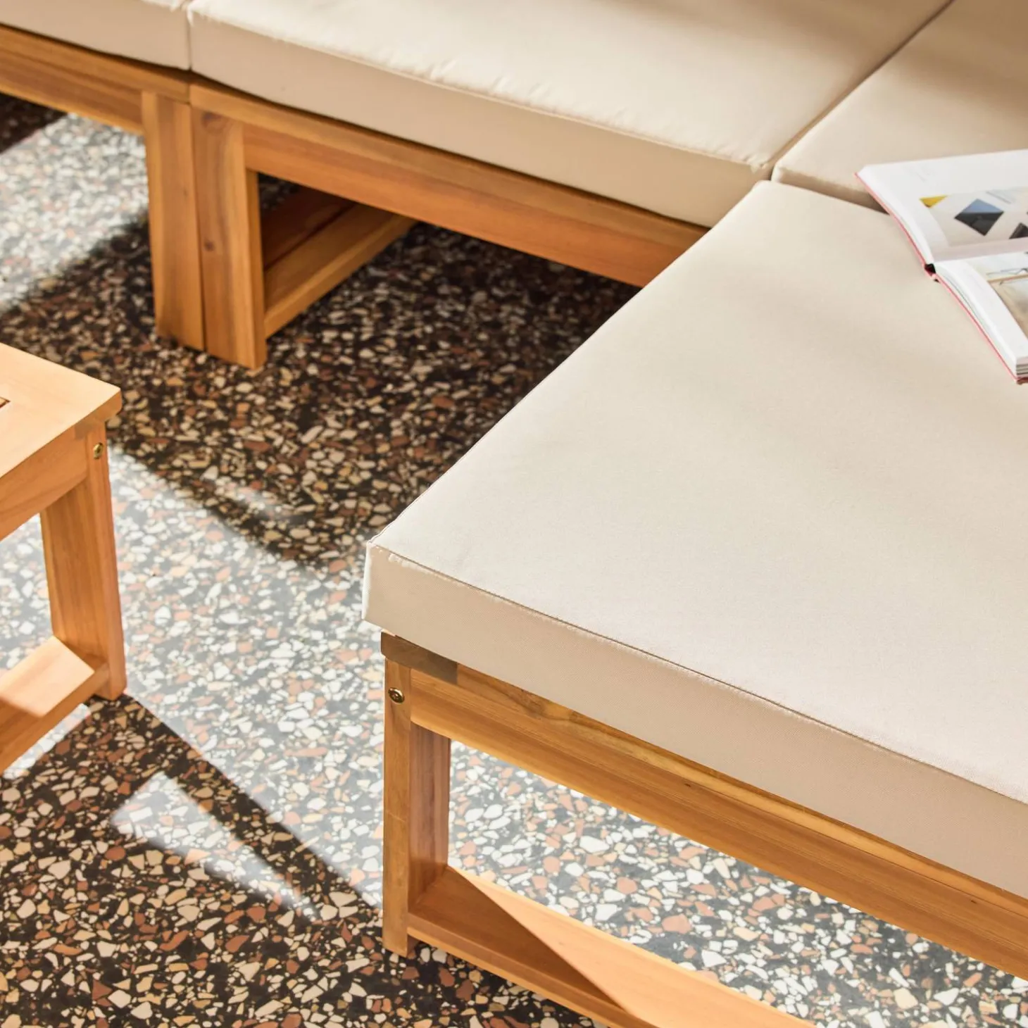 Conjunto de jardín modular de madera de acacia, 4 plazas
