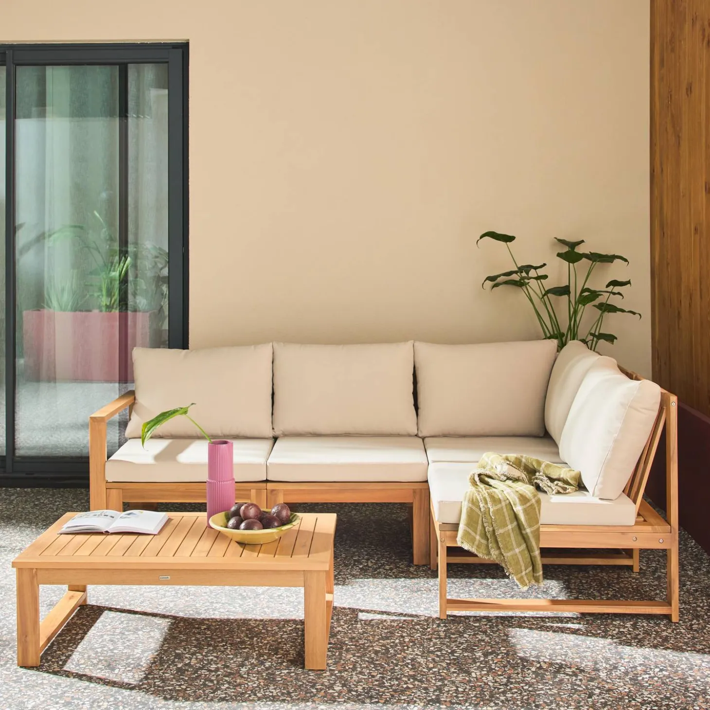Conjunto de jardín modular de madera de acacia, 4 plazas
